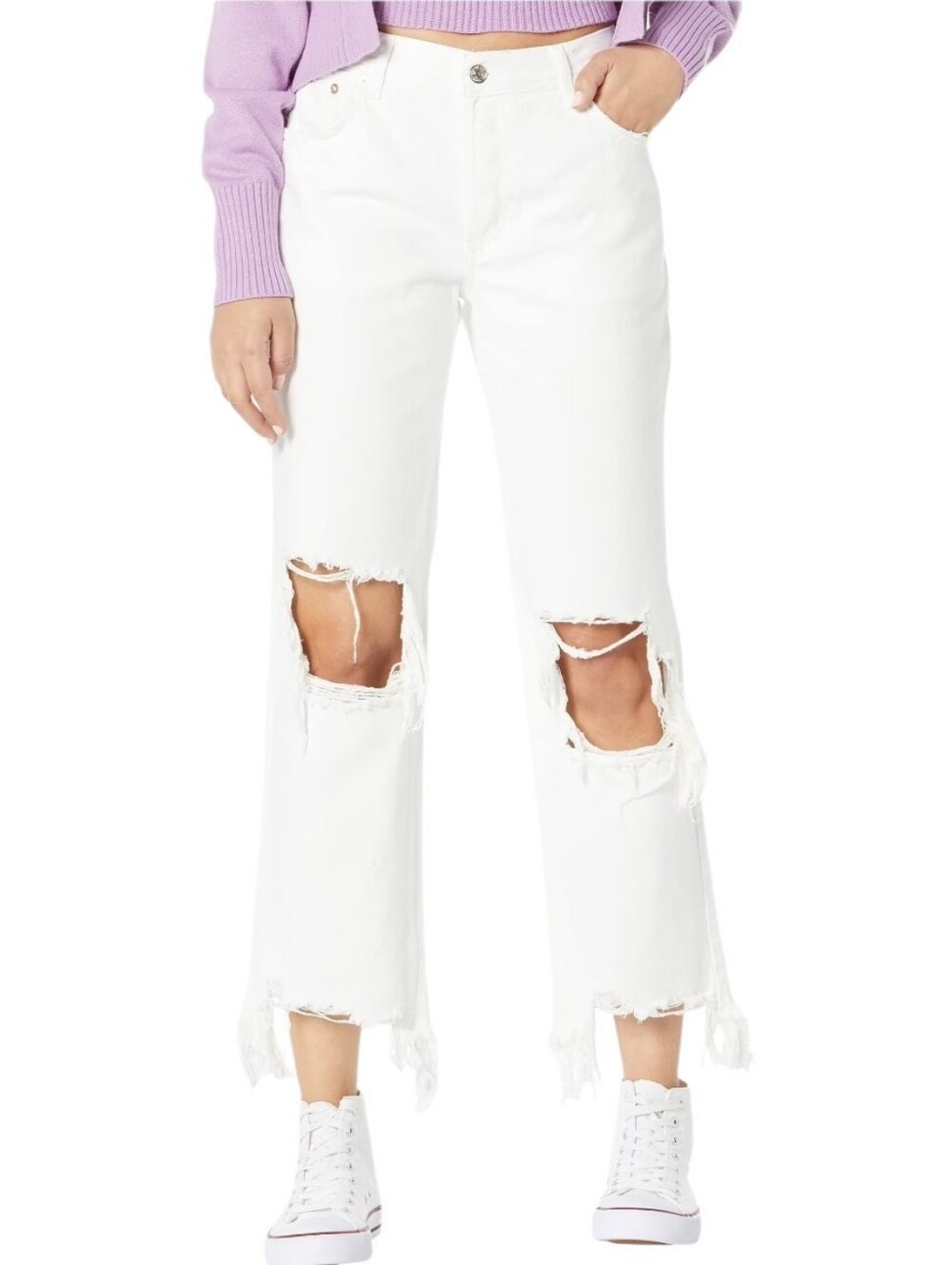 We The Free Maggie Mid-Rise Distressed Jean in Optic White